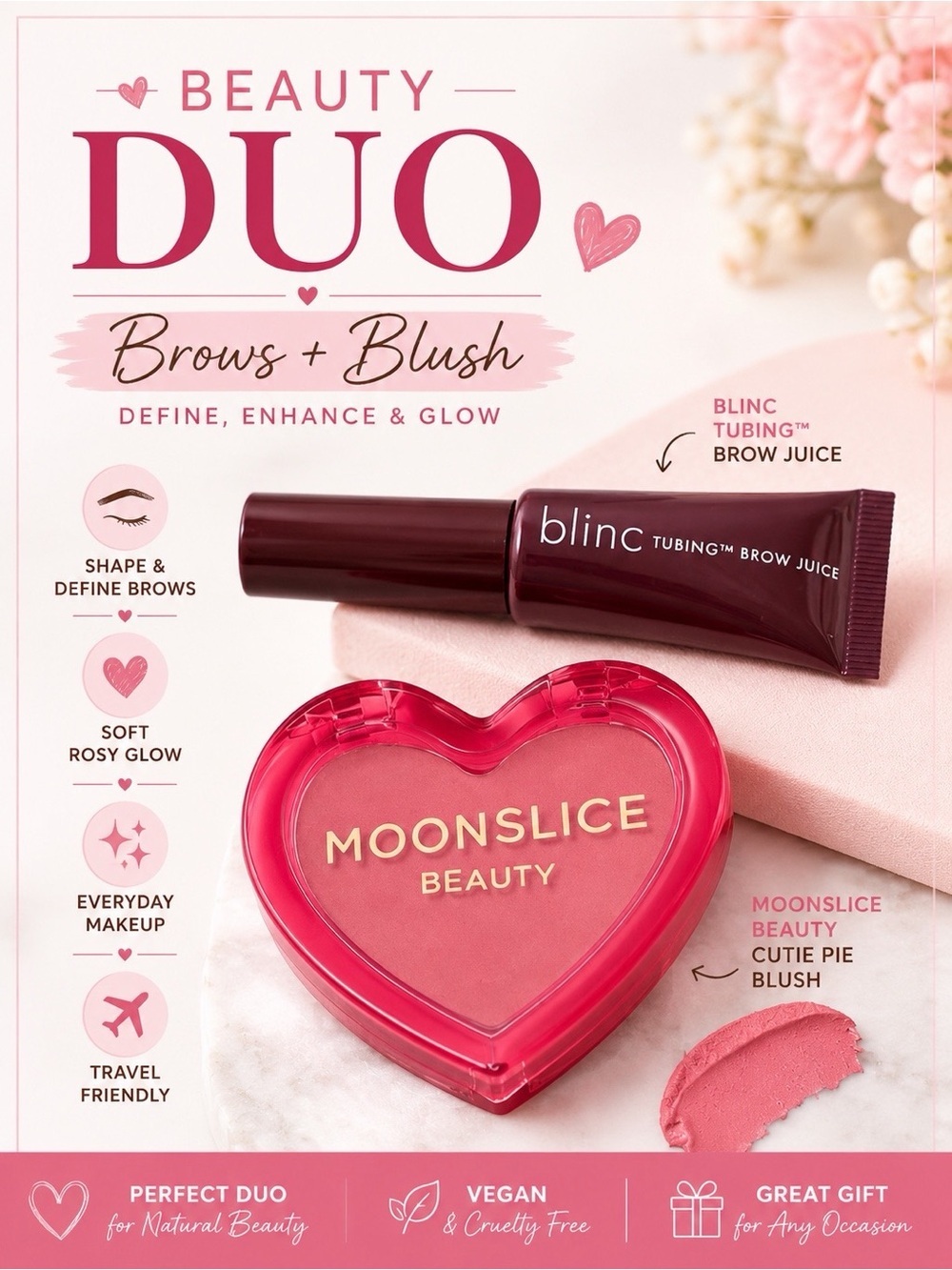 blinc Brow Juice & Moonslice Beauty Cutie Pie Blush Duo NIB Beauty Bundle